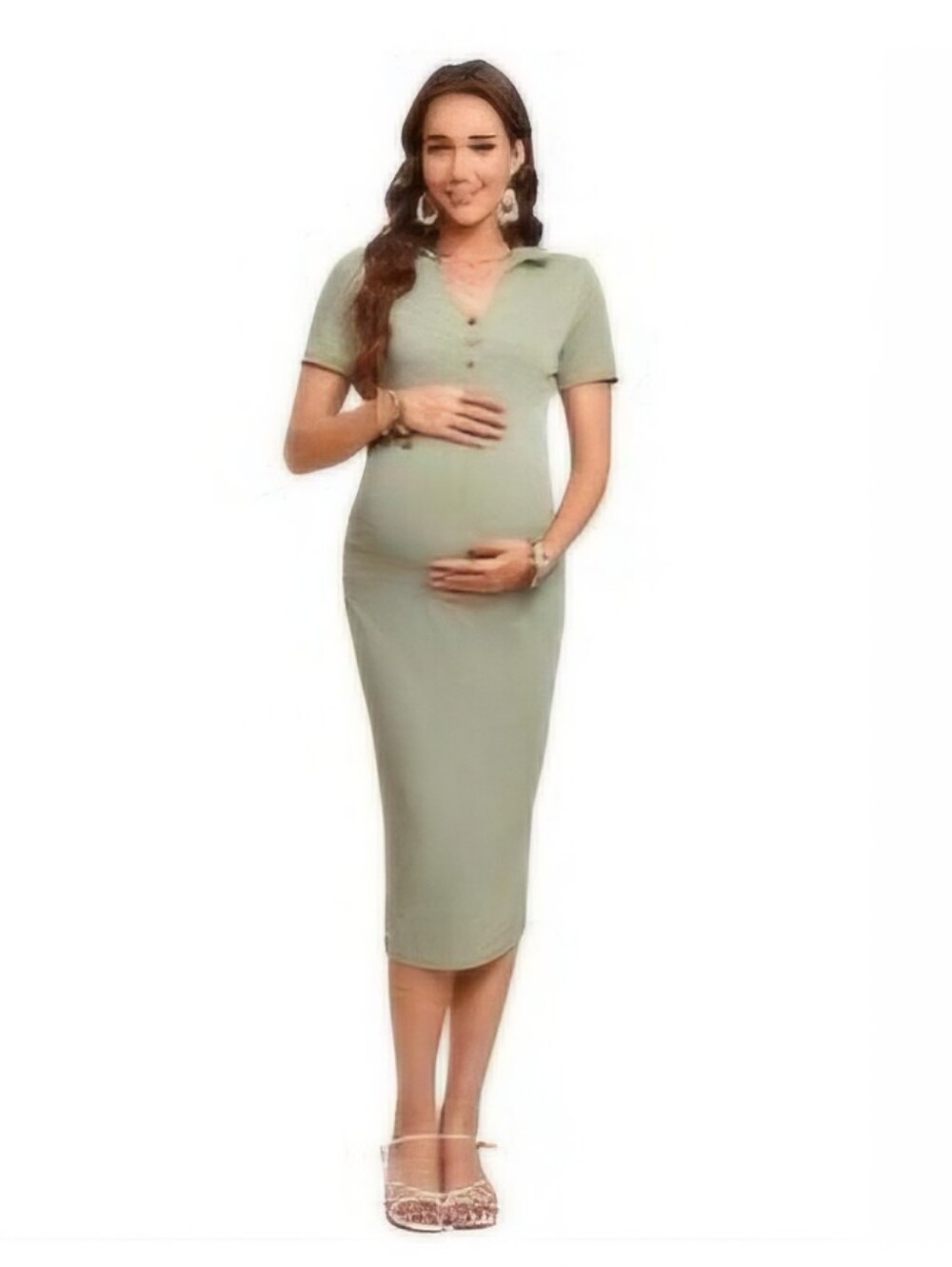 Women V-Neck Short Sleeve Midi Dress